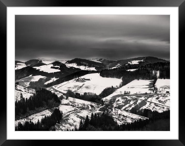 Black and White Winter Landscape in Mostviertel, Austria Framed Mounted Print by Dietmar Rauscher