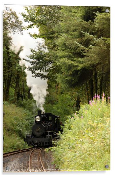 Steaming through the forest. Acrylic by Glyn Evans