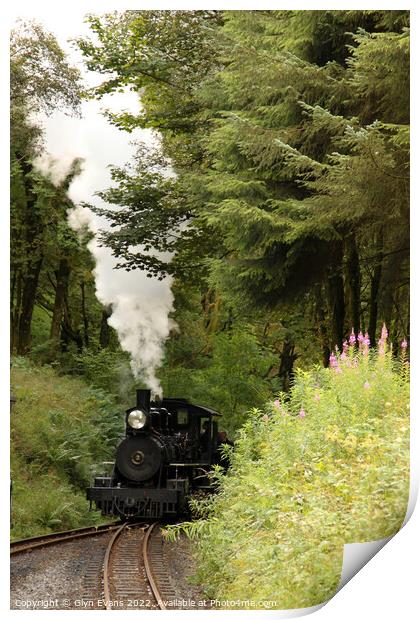 Steaming through the forest. Print by Glyn Evans