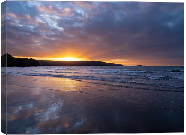 Broad Haven Beach at Sunset. Canvas Print by Colin Allen
