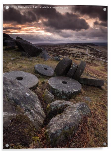 Stanage Edge Millstones Acrylic by Paul Andrews