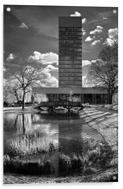 University Arts Tower & Weston Park Pond Acrylic by Darren Galpin