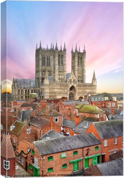 Lincoln Cathedral And Rooftops Canvas Print by Alison Chambers