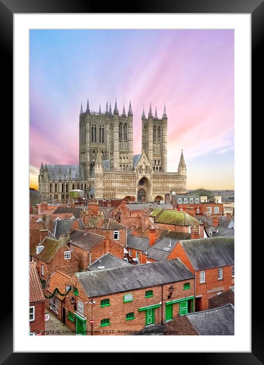 Lincoln Cathedral And Rooftops Framed Mounted Print by Alison Chambers