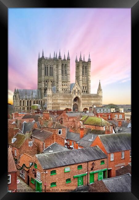 Lincoln Cathedral And Rooftops Framed Print by Alison Chambers