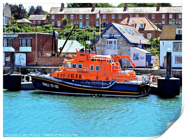 Lifeboat, Weymouth, Dorset, UK. Print by john hill
