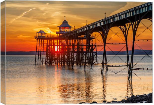 Clevedon Pier as the sun sets Canvas Print by Rory Hailes