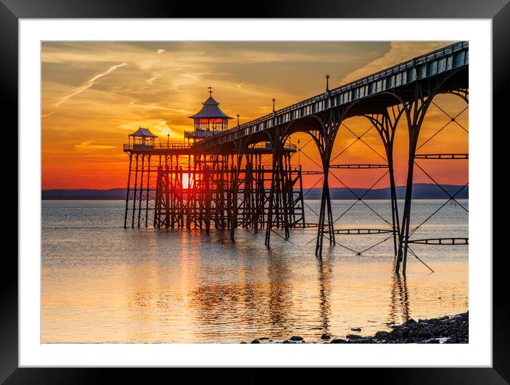 Clevedon Pier as the sun sets Framed Mounted Print by Rory Hailes