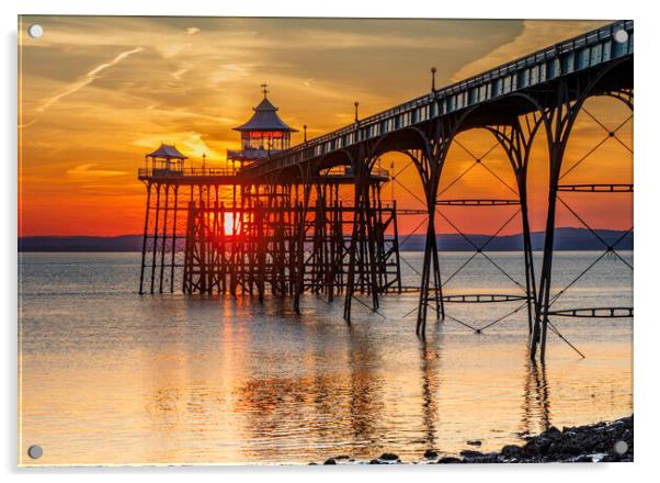 Clevedon Pier as the sun sets Acrylic by Rory Hailes