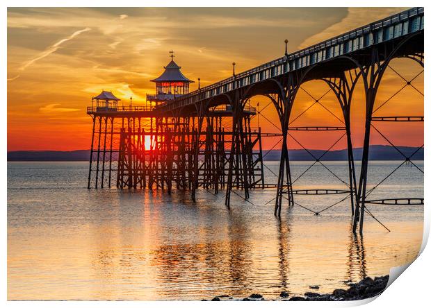 Clevedon Pier as the sun sets Print by Rory Hailes