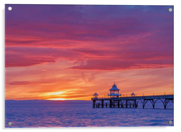 Clevedon Pier at sunset Acrylic by Rory Hailes