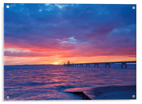 Clevedon Pier at sunset with a pinkish hue Acrylic by Rory Hailes