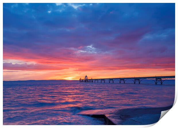 Clevedon Pier at sunset with a pinkish hue Print by Rory Hailes