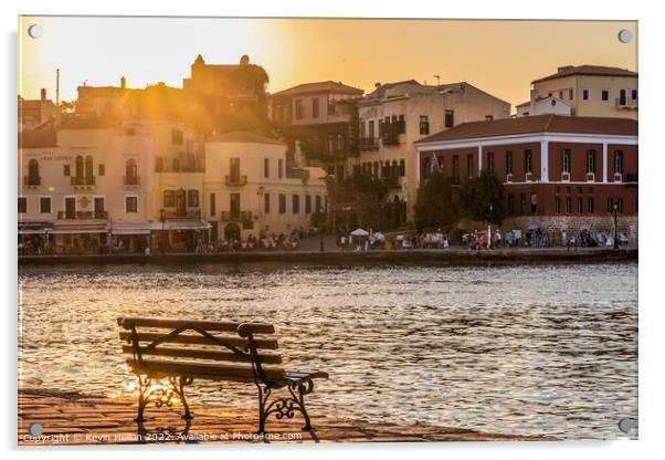 Seat for the sunset, Chania Harbour, Acrylic by Kevin Hellon