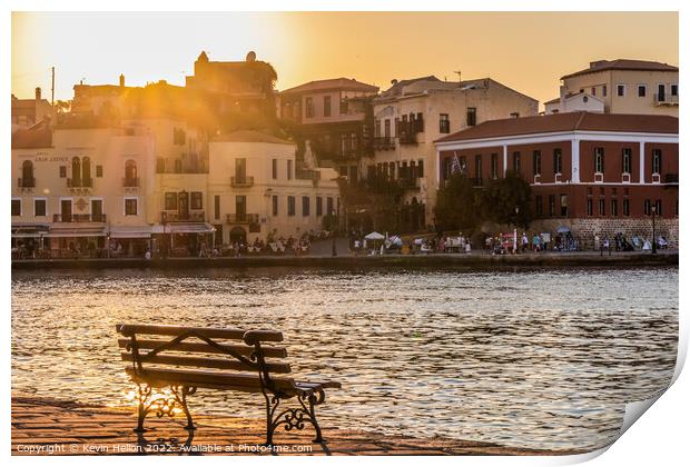 Seat for the sunset, Chania Harbour, Print by Kevin Hellon