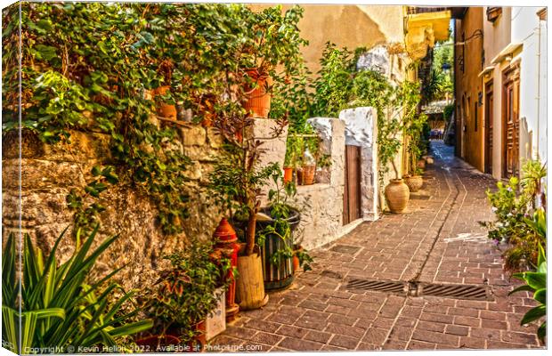 Narrow street in Chania old town Canvas Print by Kevin Hellon