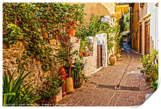 Narrow street in Chania old town Print by Kevin Hellon