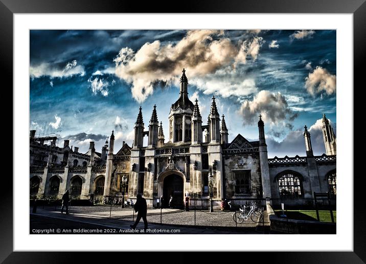 Kings College  with dramatic Sky Framed Mounted Print by Ann Biddlecombe