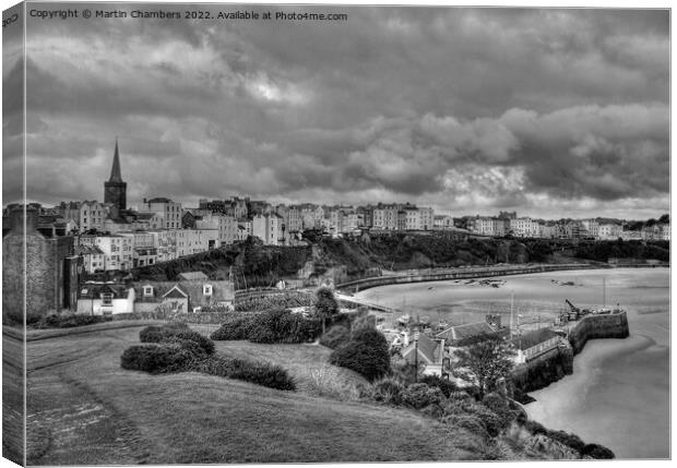 Grey Skies over Tenby Black and White Canvas Print by Martin Chambers