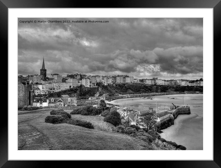 Grey Skies over Tenby Black and White Framed Mounted Print by Martin Chambers