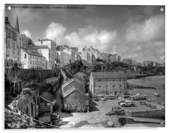 The Sailing Club Tenby, Black and White Acrylic by Martin Chambers