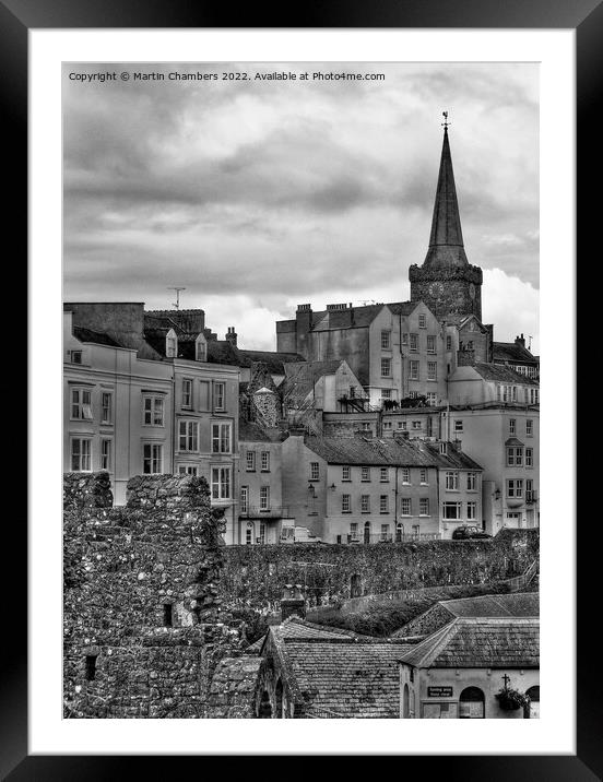 Tenby Town from Castle Hill Black and White Framed Mounted Print by Martin Chambers