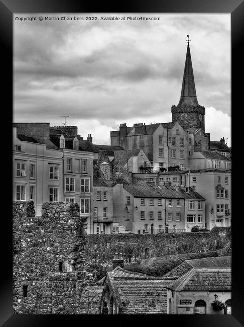 Tenby Town from Castle Hill Black and White Framed Print by Martin Chambers