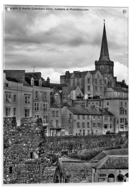 Tenby Town from Castle Hill Black and White Acrylic by Martin Chambers