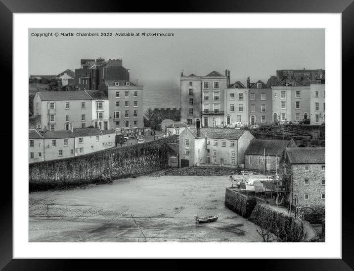 Tenby Harbour Beach and Georgian Houses in Black and White Framed Mounted Print by Martin Chambers