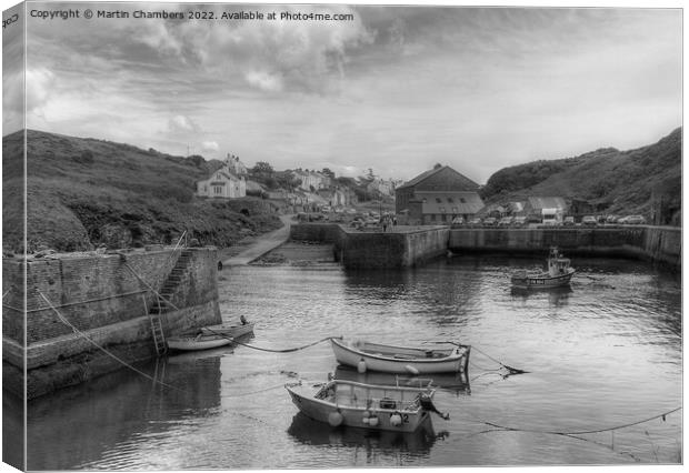 Porthgain Harbour, Pembrokeshire in Black and White  Canvas Print by Martin Chambers