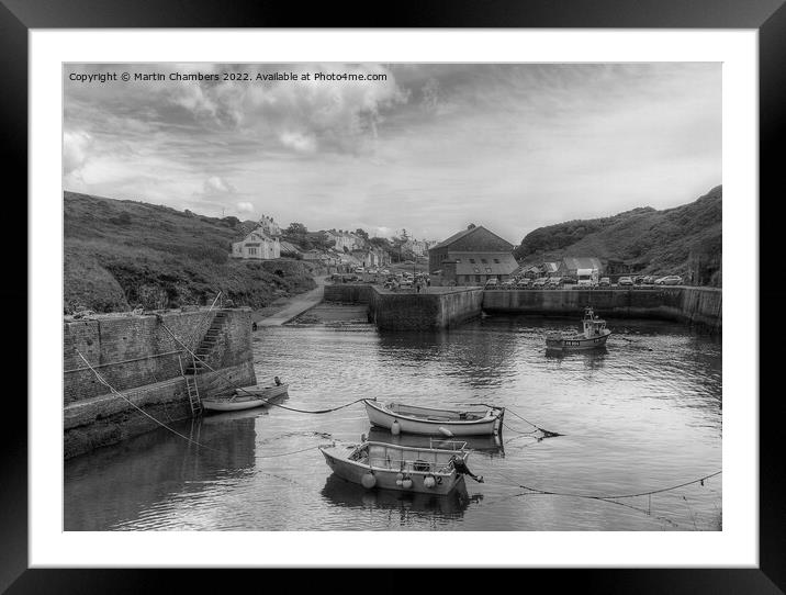 Porthgain Harbour, Pembrokeshire in Black and White  Framed Mounted Print by Martin Chambers