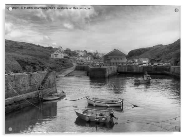 Porthgain Harbour, Pembrokeshire in Black and White  Acrylic by Martin Chambers