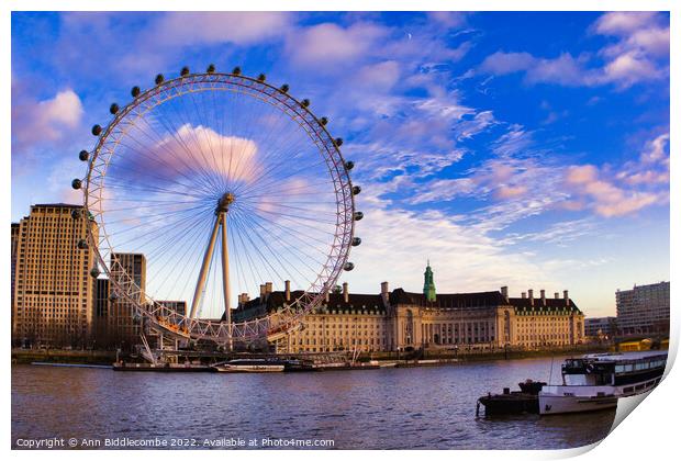 The London Eye London City scene Print by Ann Biddlecombe