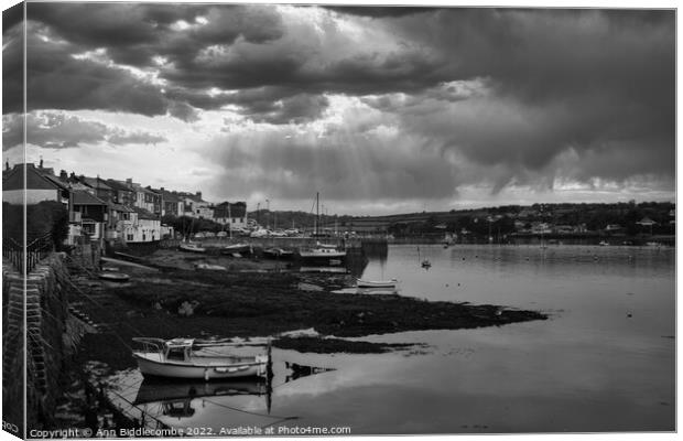 Falmouth town coast line in monochrome Canvas Print by Ann Biddlecombe