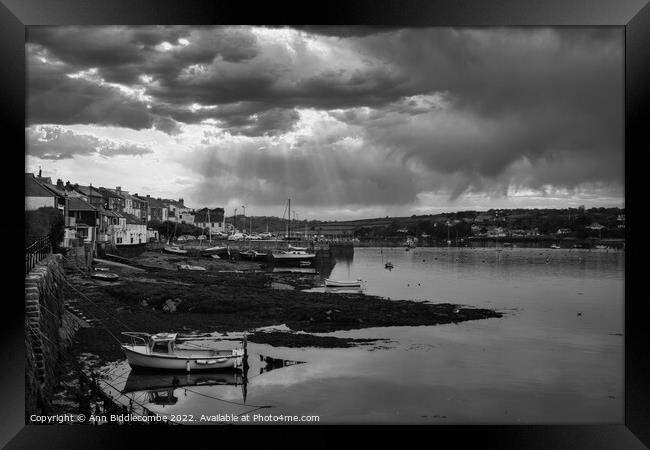 Falmouth town coast line in monochrome Framed Print by Ann Biddlecombe