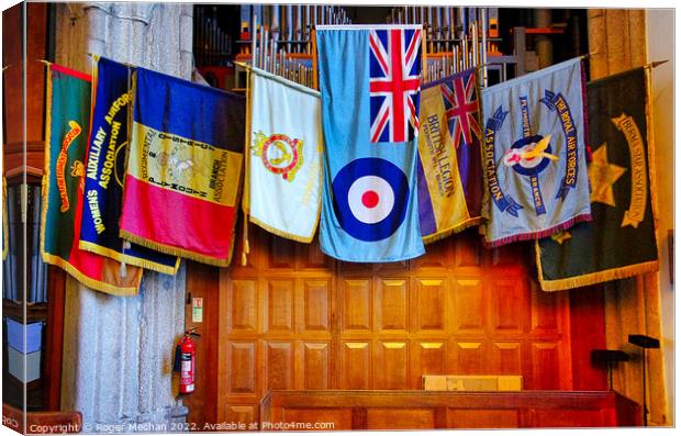 Military flags in church in Remembrance of service rendered Canvas Print by Roger Mechan