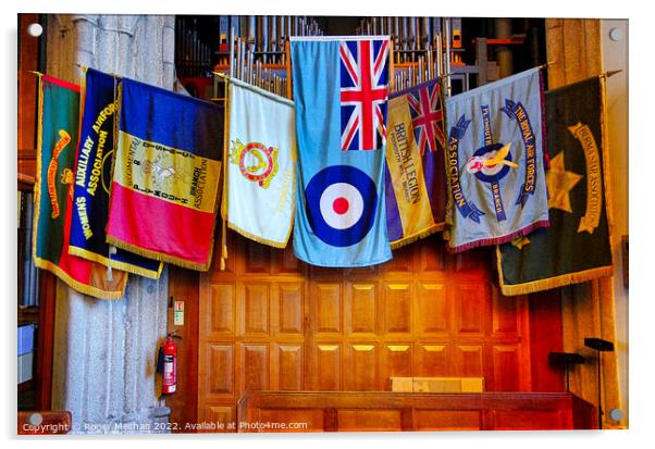 Military flags in church in Remembrance of service rendered Acrylic by Roger Mechan