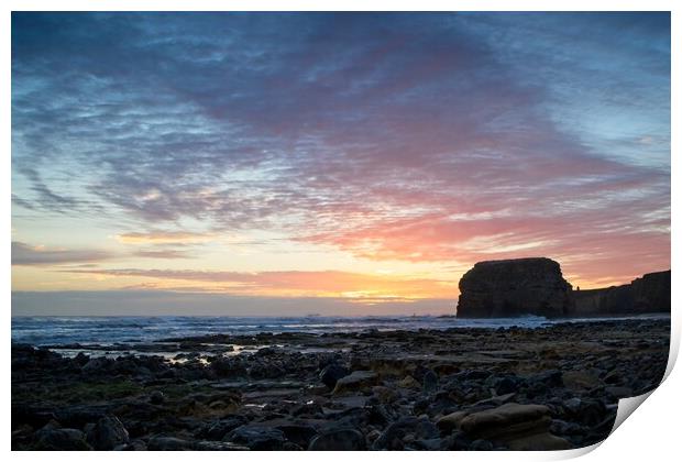 Marsden Rock Sunrise, South Shields Print by Rob Cole