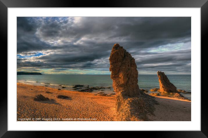 Cullen Beach Late Sun Rock Light Morayshire Scotland Framed Mounted Print by OBT imaging