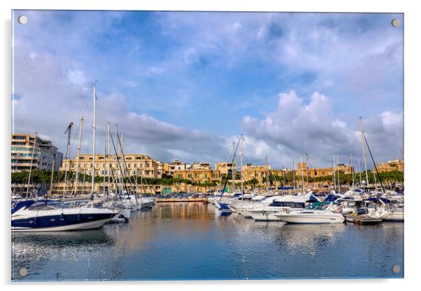 Ta Xbiex Town And Marina In Malta Acrylic by Artur Bogacki