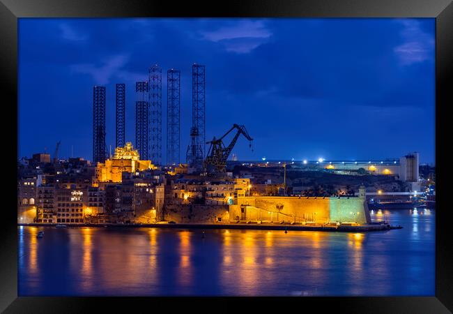 City Skyline of Senglea in Malta at Night Framed Print by Artur Bogacki