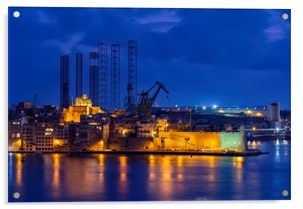 City Skyline of Senglea in Malta at Night Acrylic by Artur Bogacki