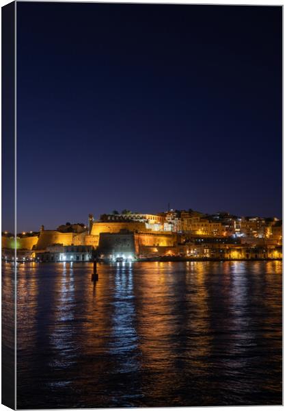 City Of Valletta Night Sea View In Malta Canvas Print by Artur Bogacki