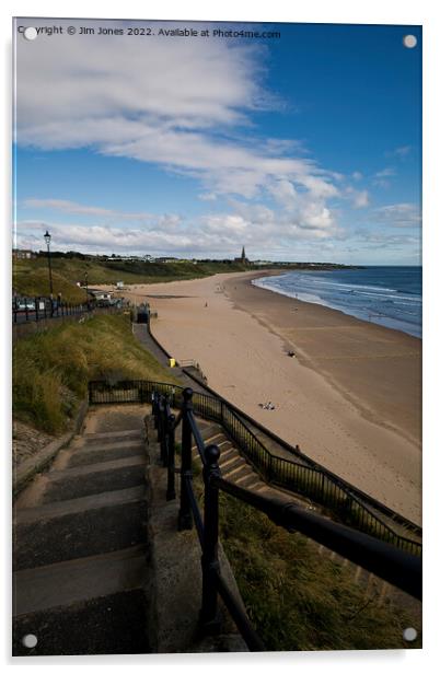The steps down to Tynemouth Long Sands Acrylic by Jim Jones