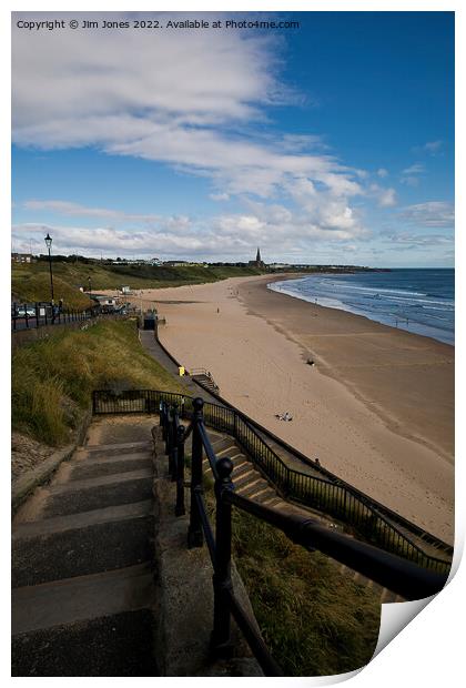 The steps down to Tynemouth Long Sands Print by Jim Jones