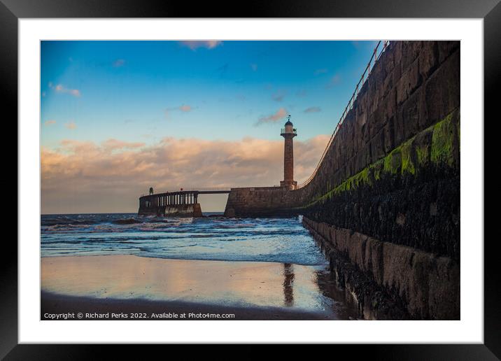 Whitby Pier reflections Framed Mounted Print by Richard Perks