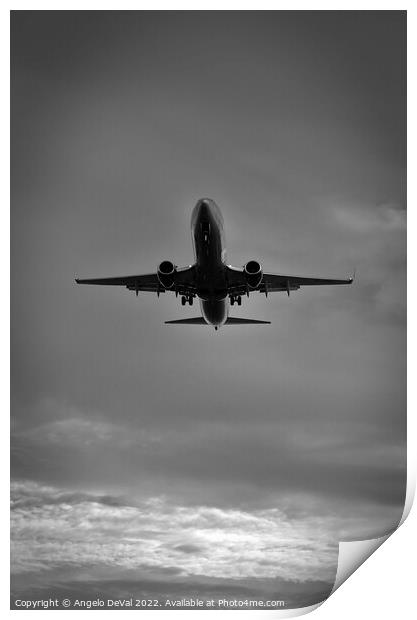 Airplane Approaching Airport in Monochrome Print by Angelo DeVal