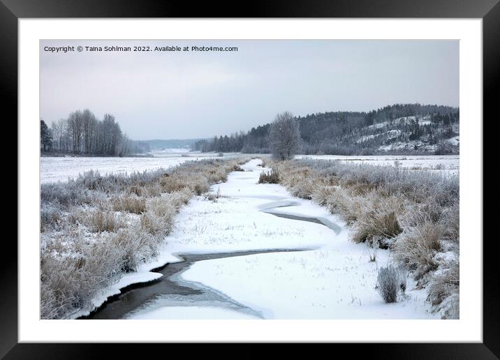 Muurlanjoki River in Christmas Day Snowfall Framed Mounted Print by Taina Sohlman