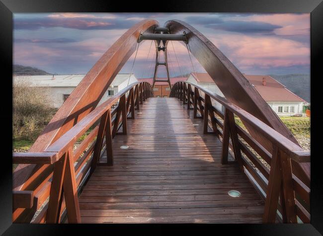 wooden pedestrian bridge with amazing sky Framed Print by David Galindo