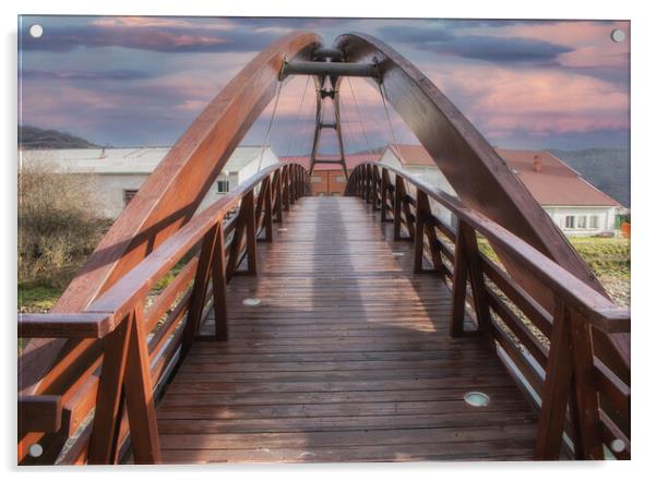 wooden pedestrian bridge with amazing sky Acrylic by David Galindo
